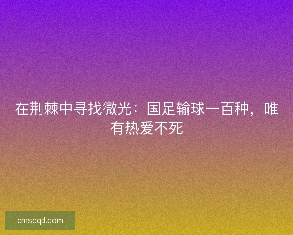在荆棘中寻找微光：国足输球一百种，唯有热爱不死