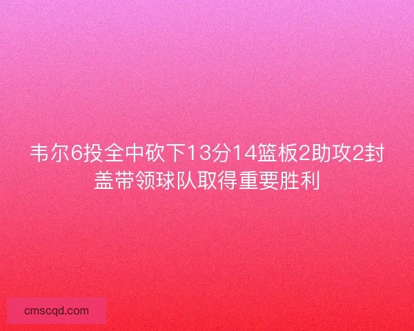 韦尔6投全中砍下13分14篮板2助攻2封盖带领球队取得重要胜利